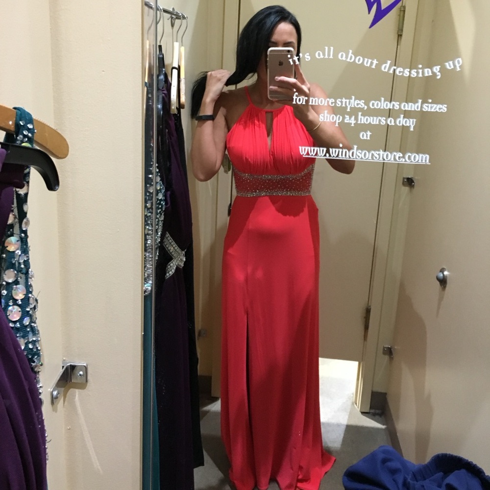 Morgan & Co. Vibrant Coral Dress with Sparkling Accents
